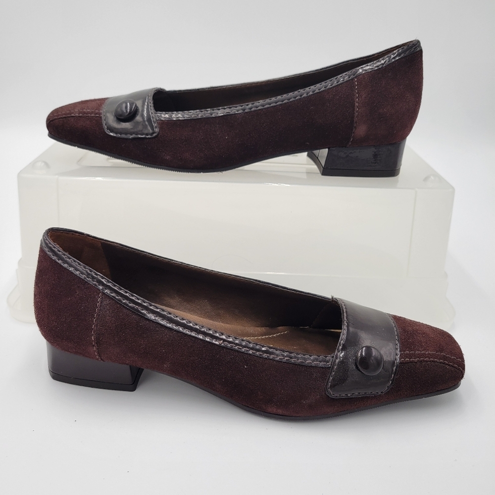 Naturalizer Brown Suede/Leather Pumps Low Block Heels Size 7 - Picture 2 of 7